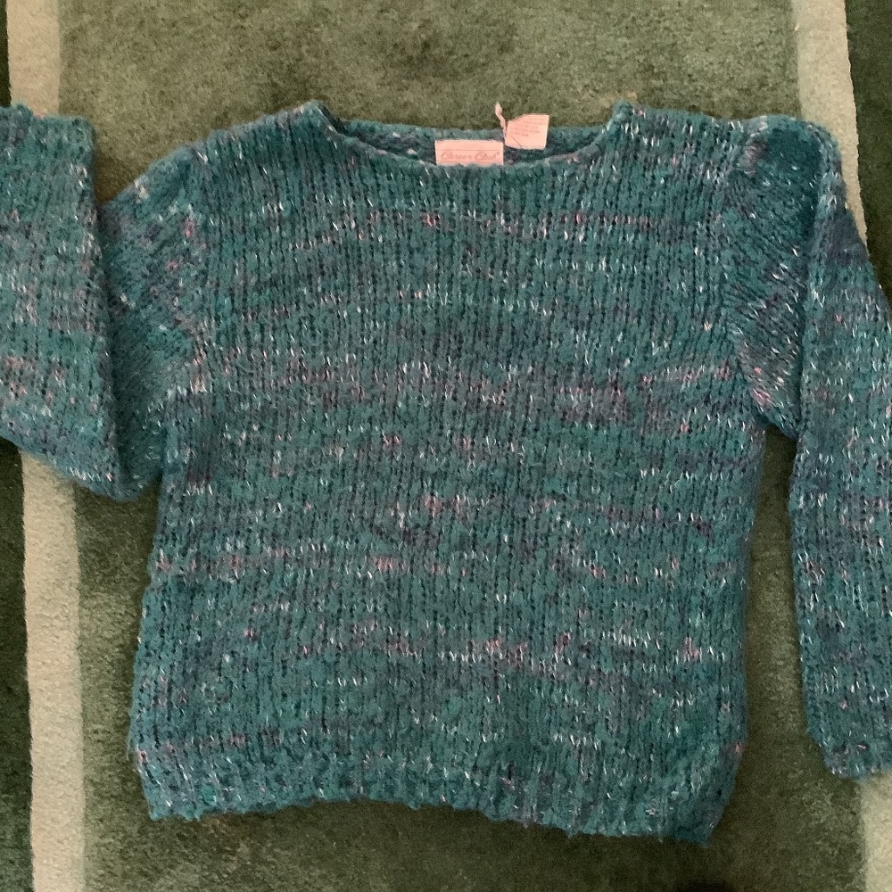Teal Nubby Knit, Career Club 90% Acrylic, 10% polyester/nylon, Size 10-12.
